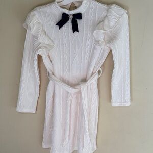 Girls White Knit Dress with Ruffle Sleeves